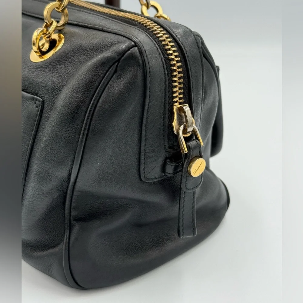 Salvatore Ferragamo Gancini Black Leather Shoulder Bag - Picture 5 of 14